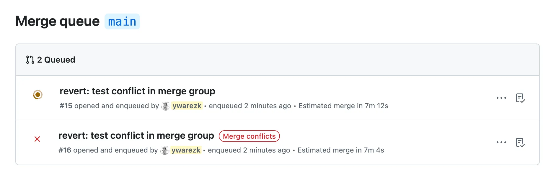 Merge queue conflict error